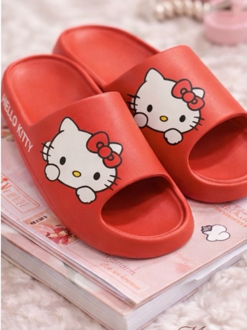 Hello Kitty Coral Red Slide Sandals